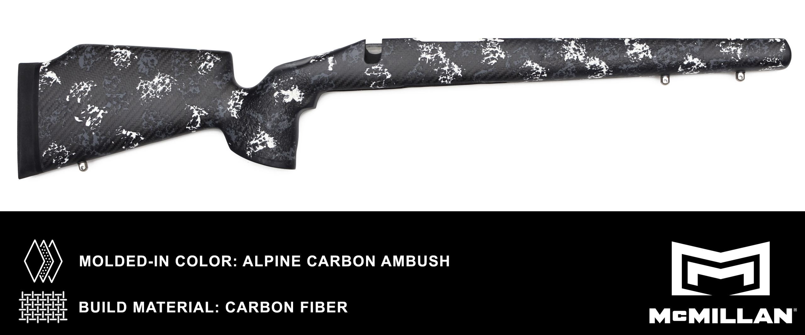 MCMILLAN RIFLE STOCK – MOLDED IN COLOR – ALPINE CARBON AMBUSH