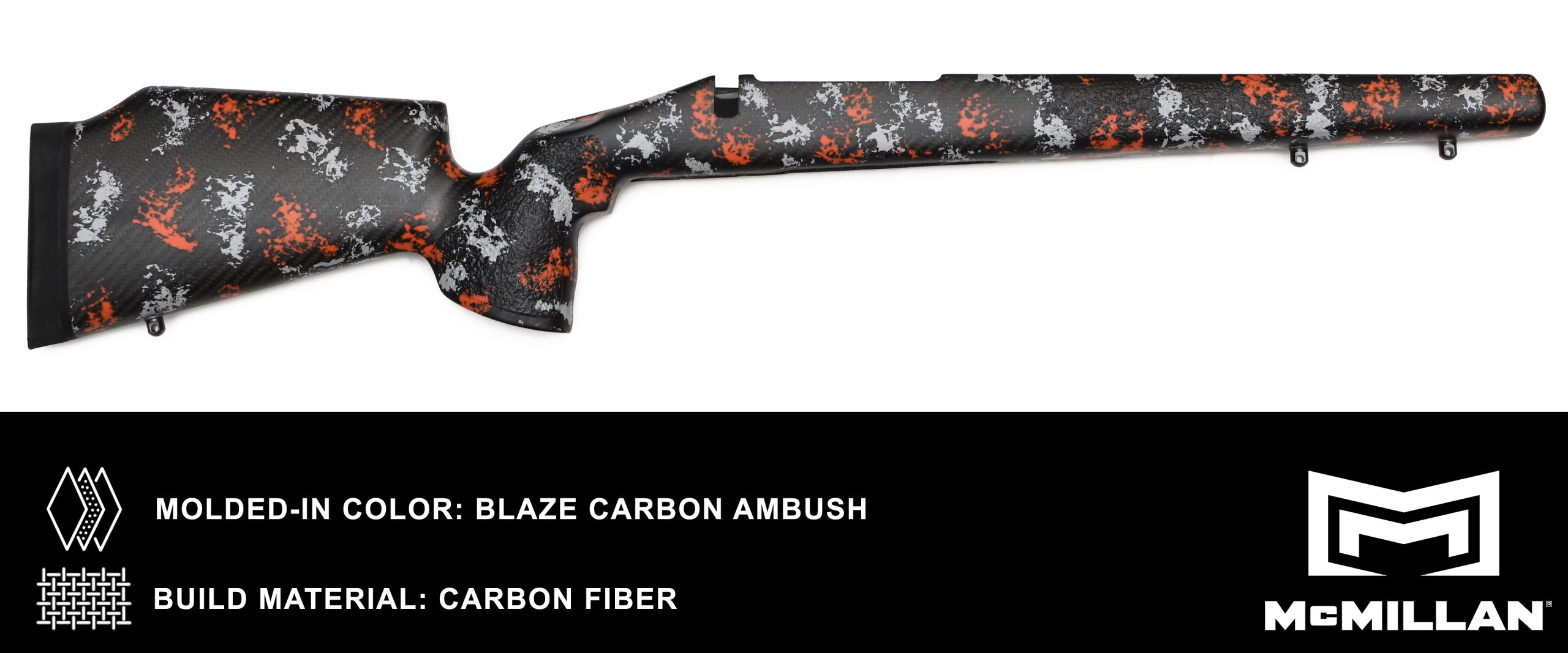 MCMILLAN RIFLE STOCK – MOLDED IN COLOR – BLAZE CARBON AMBUSH