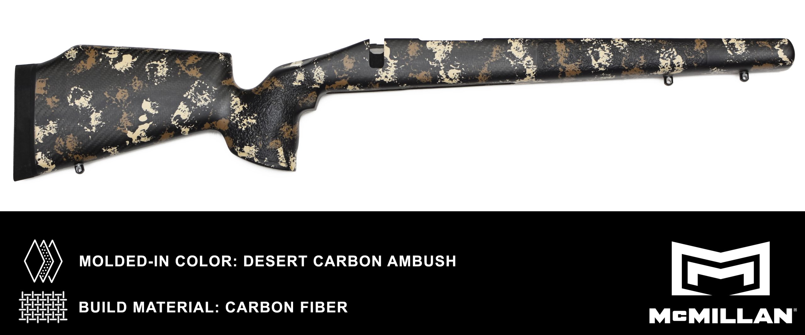 MCMILLAN RIFLE STOCK – MOLDED IN COLOR – DESERT CARBON AMBUSH